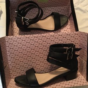 Black Leather Ankle Strap Sandals